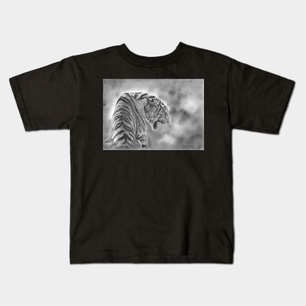 Defiant - tiger pencil drawing Kids T-Shirt by Mightyfineart